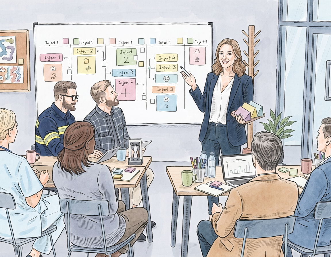 Moderator guiding a group of experts through a scenario with injects